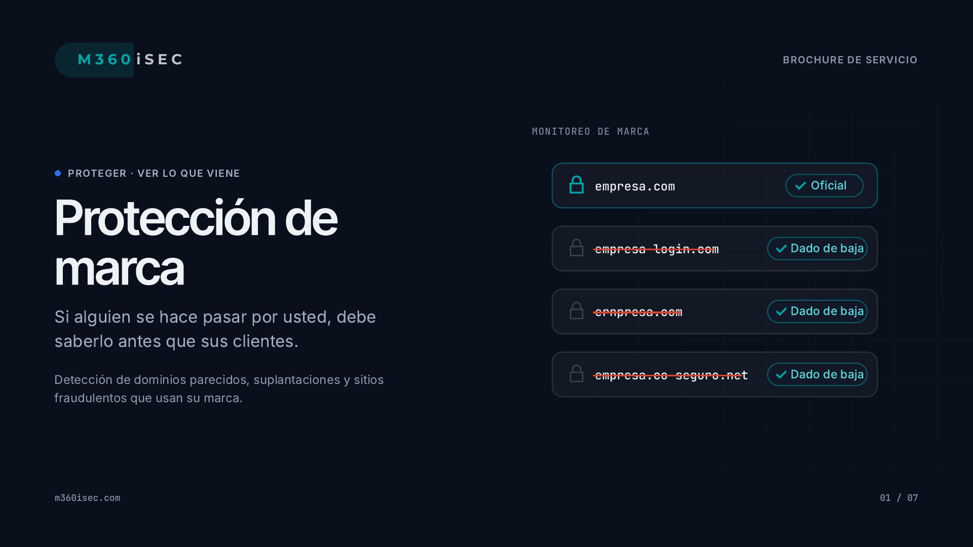 Protección de marca — Si alguien se hace pasar por usted, debe saberlo antes que sus clientes.